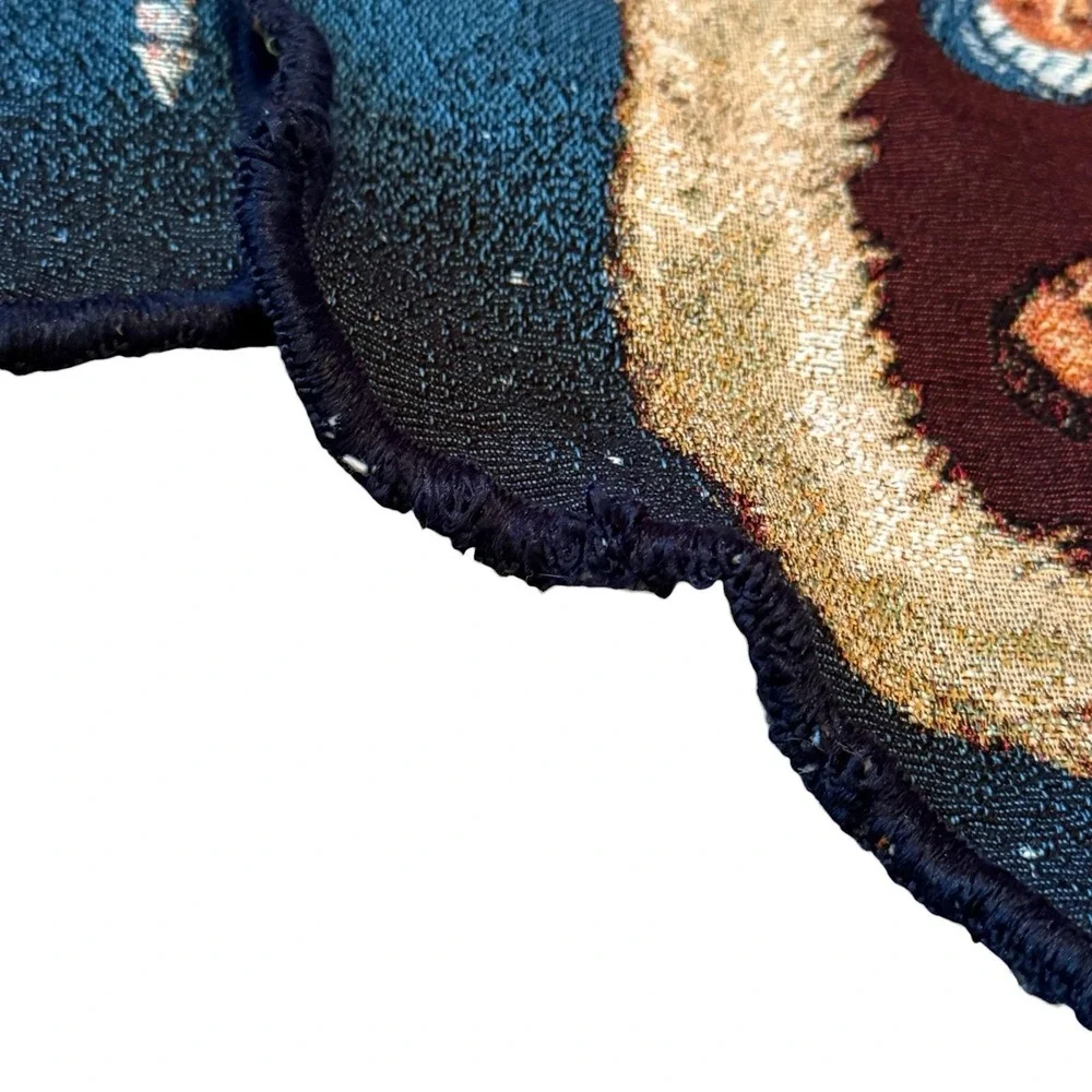 Vintage Nativity Christmas Tree Skirt Tapestry Woven Blue‎ Trim Holiday Decor